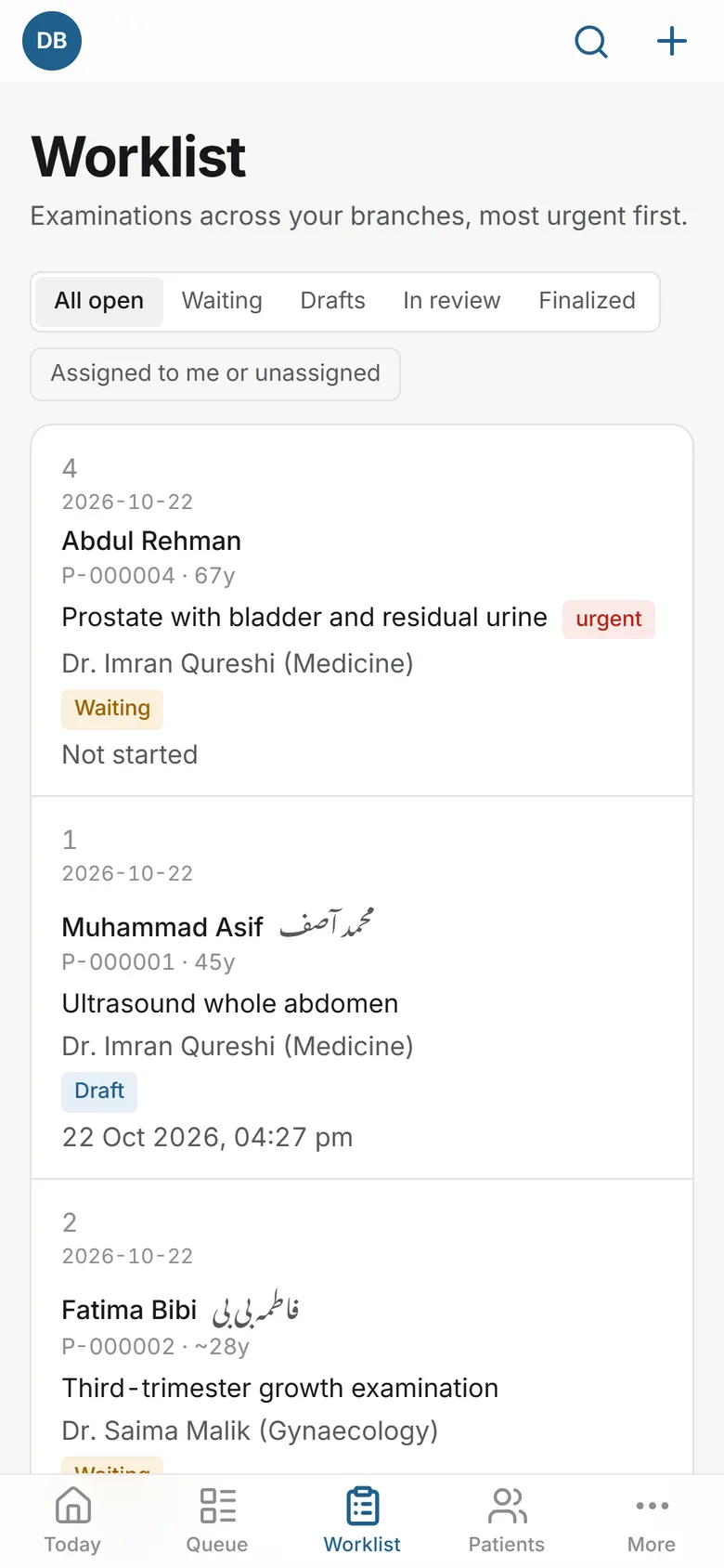 Ultrasound worklist on a phone